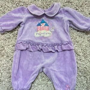 Okie-Dokie Purple Velour Princess Romper, Size 3-6 Months